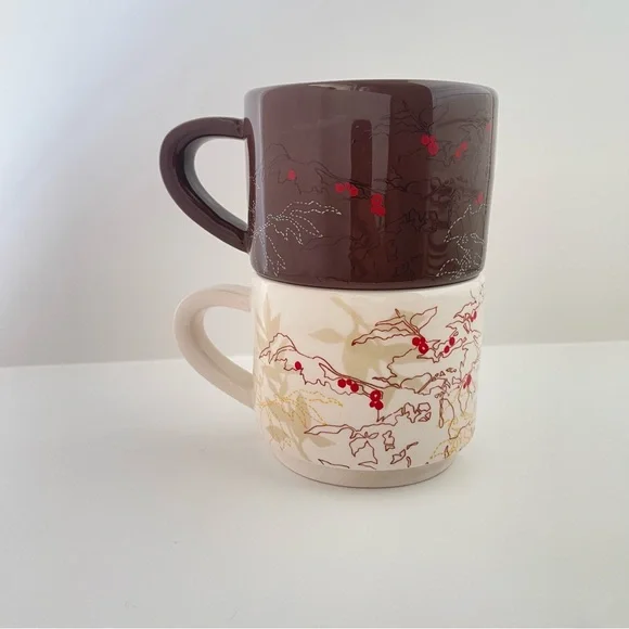 Starbucks 2009 Ceramic Stackable Mugs Cup Coffee Bean Plant Berries Design 10 OZ - Picture 3 of 8